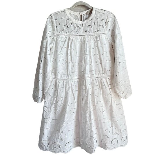 Loft Dress Women’s Size XS White Eyelet Lined Swing Cotton Long Sleeve Boho NEW - Picture 1 of 16